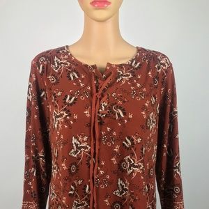 Printed Lace-Up Top Batik Bloom K#22